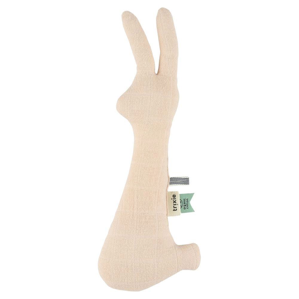 TRIXIE Bliss Blossom Rattle Rabbit - Suitable for 0 months & above 100% organic cotton Rosy Rabbit