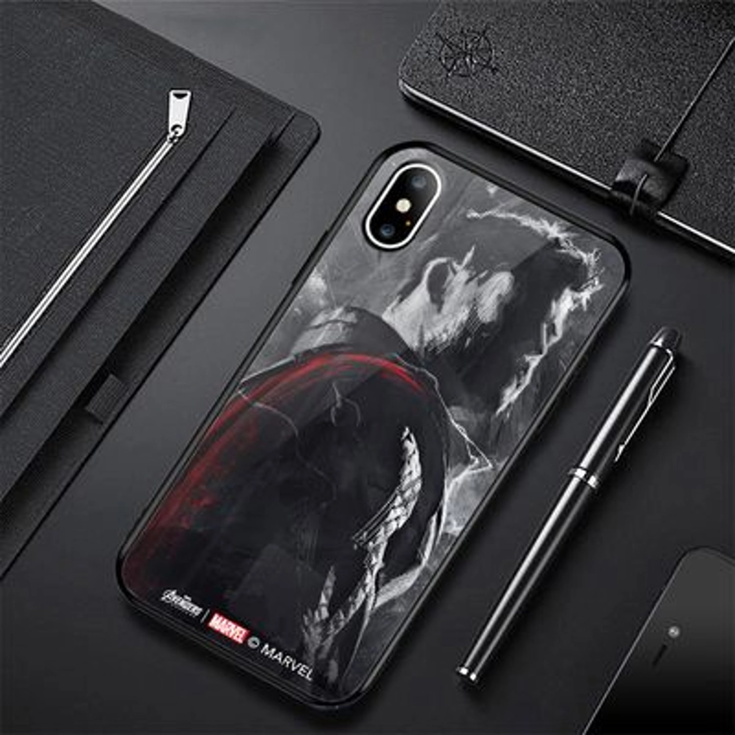 Thor's side profile Back Case TPU Bumper Case + Tempered Glass Back for iPhone Xs