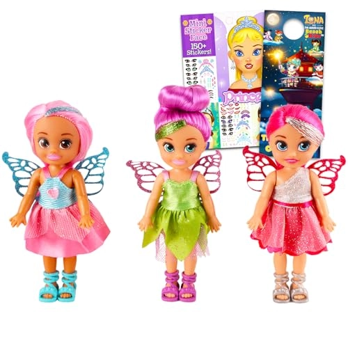Sparkle Girlz fairy dolls - 3 Pack + princess create a face sticker book + Luna and the Cloud Elves door hanger