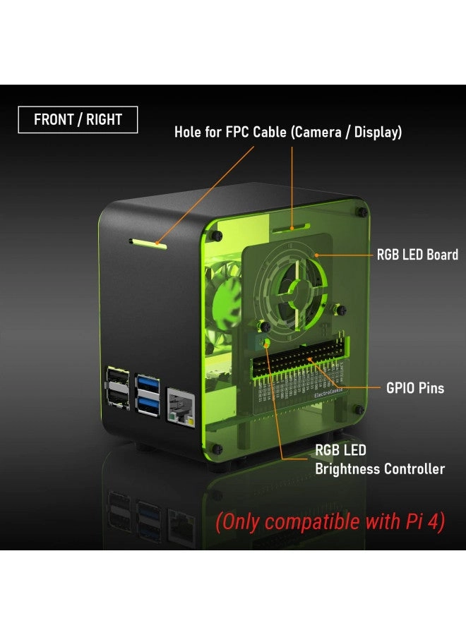Raspberry Pi 4 Case - Aluminum Mini Tower 4000rpm Fan RGB Mood Light