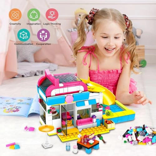 3-in-1 Girls Camper Van Building Set - Summer Beach Camping 494pcs