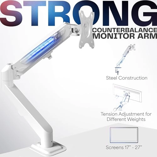 Articulating Single Pneumatic Spring Arm Desk Mount Stand - Single 17 to 27 inch 100x100mm