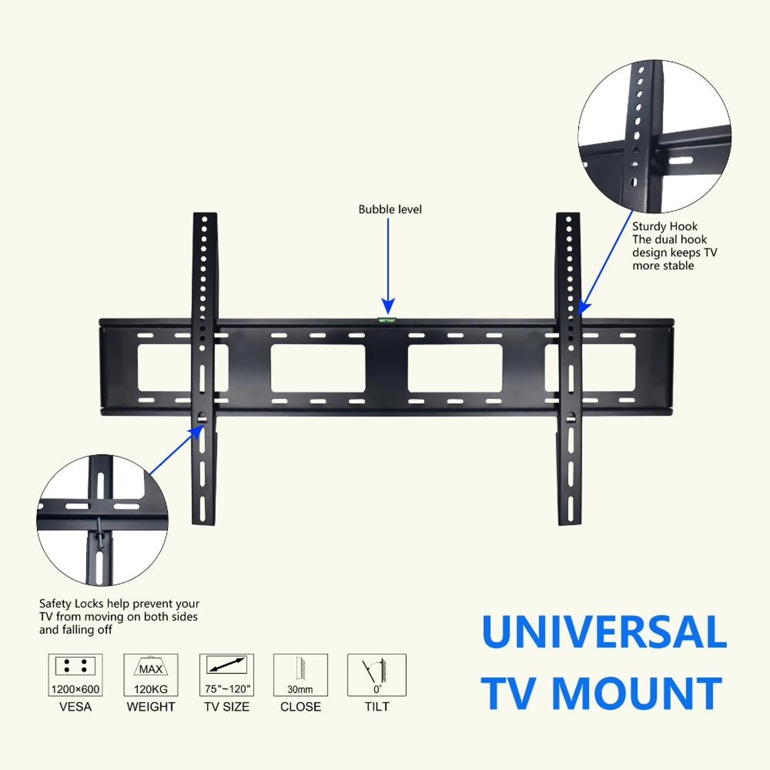 WB WB120 TV Wall Bracket - 120KG 75 - 120 Inches