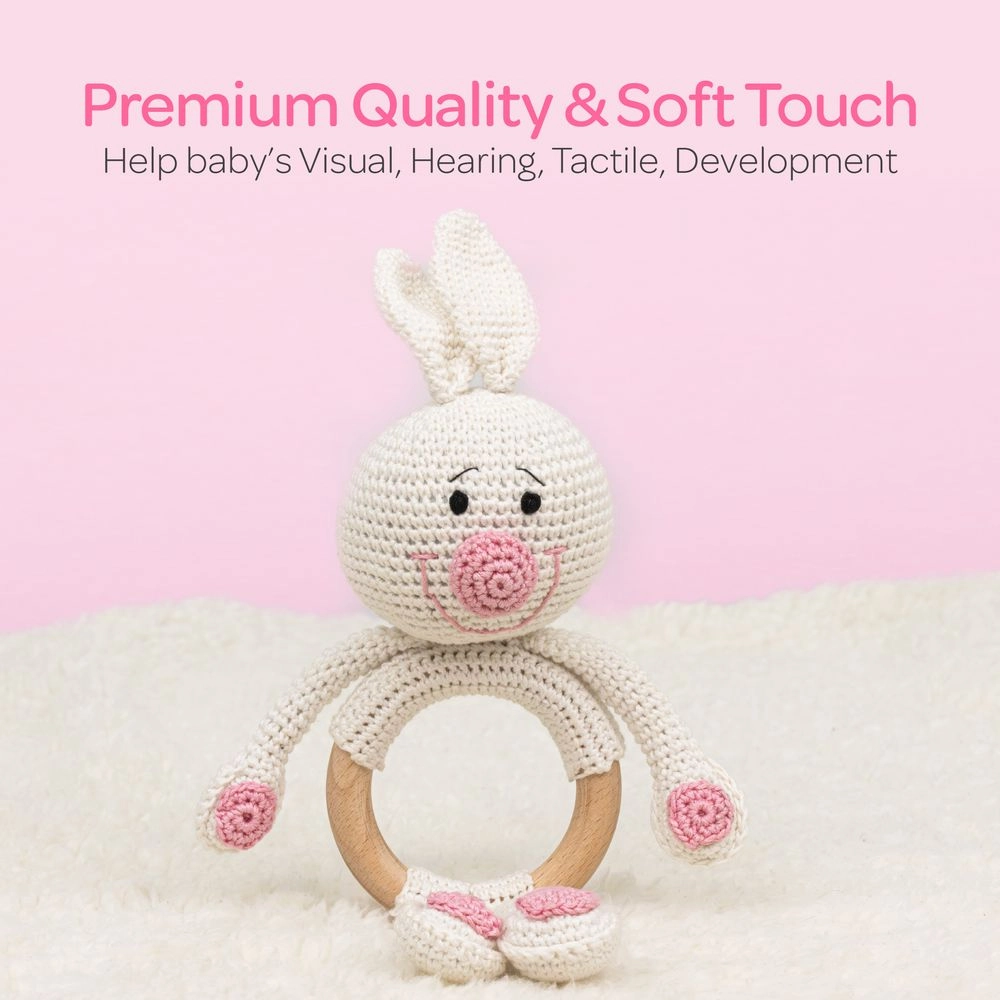 Handcrafted Crochet Toy With Teething Ring - premium cotton yarn