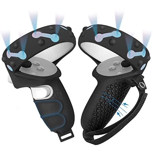 Touch Controller Grip Cover - Oculus Quest 2 Black + Adjustable Knuckle Strap