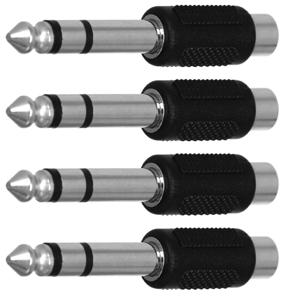 CESS 6.35mm 1/4 Inch Stereo TRS Male to RCA Female Jack - 4 Pack Silver