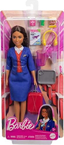 Flight Attendant Fashion Doll - Brunette Removable Blue Uniform Ages 3+