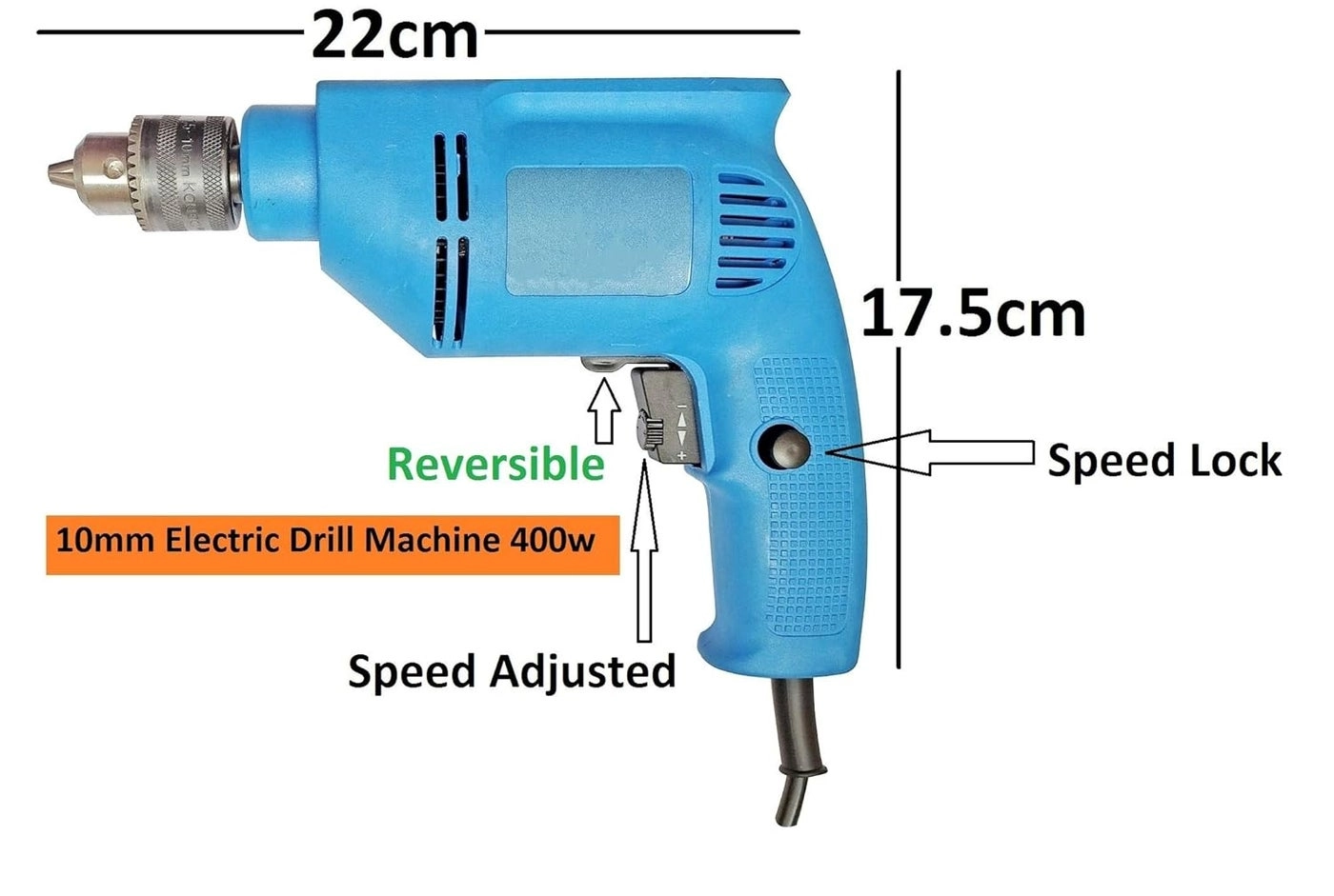 Reversible Drill - 500W 2600RPM + 6pc Hole Saw + 5pc Wood + 1pc Masonry Bit Set