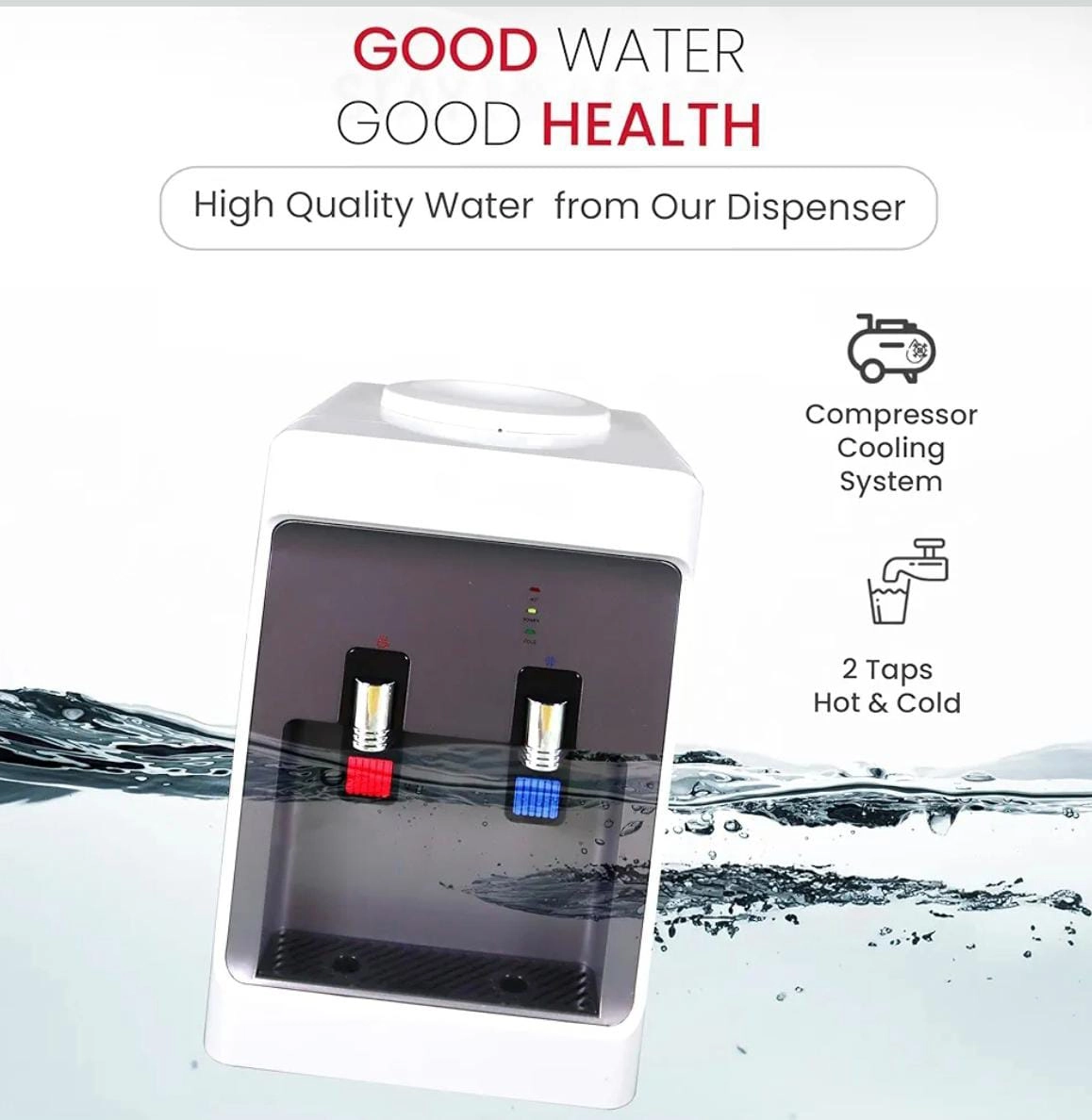 Table Top Water Dispenser - Hot & Cold Compressor Cooling Top Load