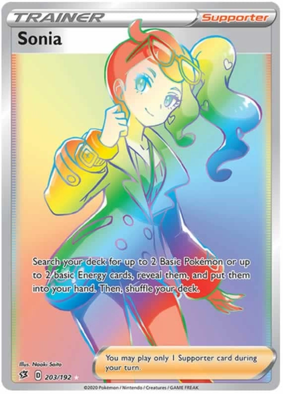 Pokémon Sonia 203/192 - Secret Rare SWSH Rebel Clash + Toploader - standard sized