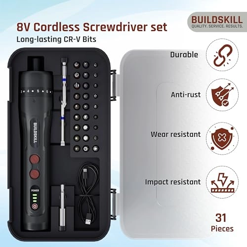 8V cordless screwdriver set - 1600 Milliamp Hours