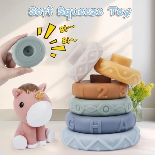 Unicorn Stacking Rings - 0-6 Months 7 pieces