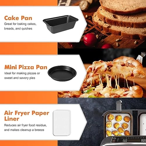 Dual Basket Air Fryer Accessories - 304 stainless steel & food grade silicone 9PCS Set