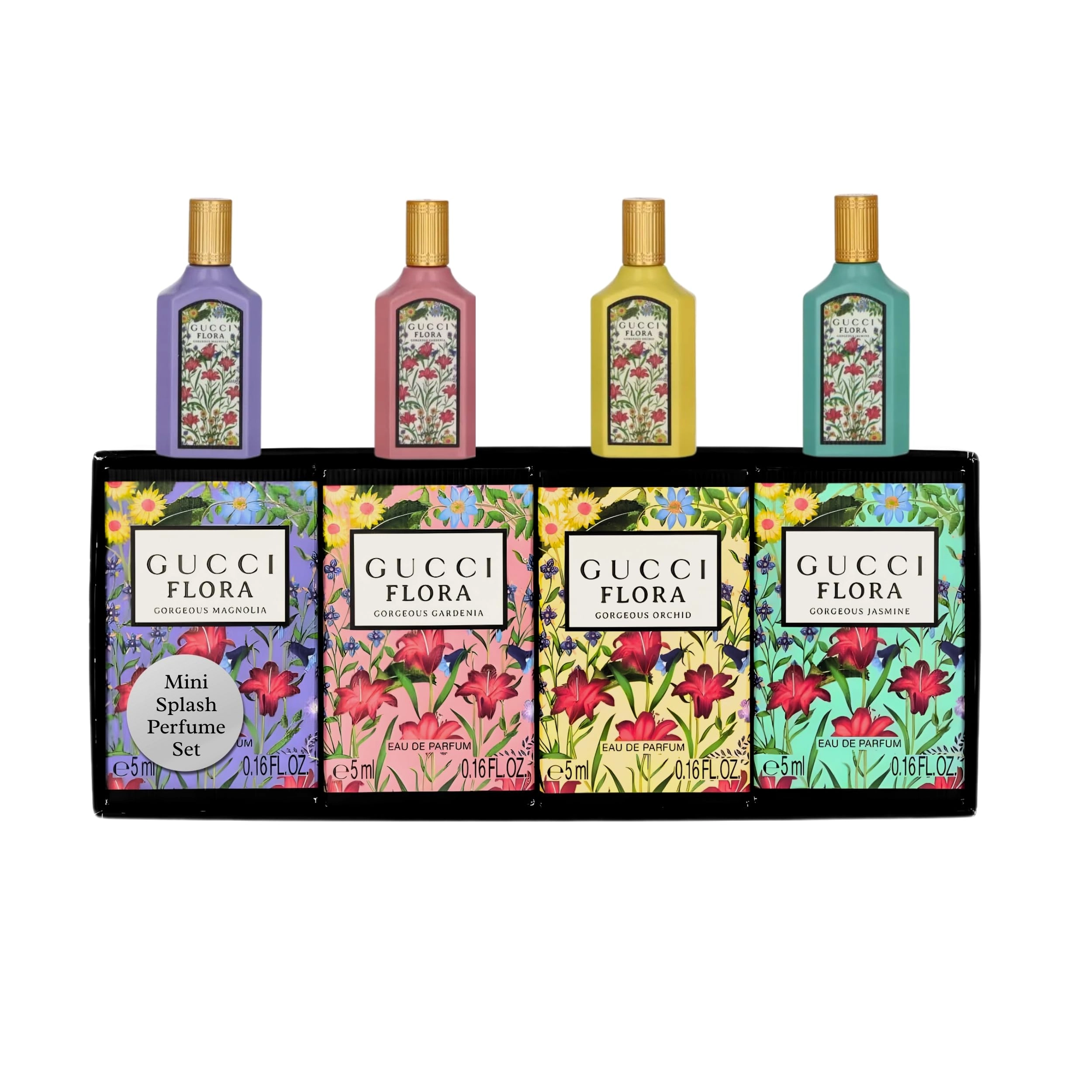 Gucci 4-Piece Mini Splash Travel Gift Set - Gorgeous Magnolia + Gorgeous Gardenia + Gorgeous Orchid + Gorgeous Jasmine 4Pcs