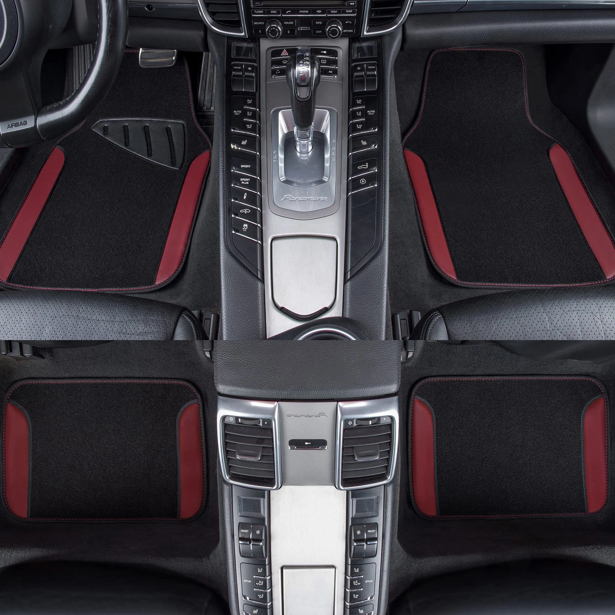 Universal Fit Car Floor Mats - Set of 4pcs Black and Burgundy