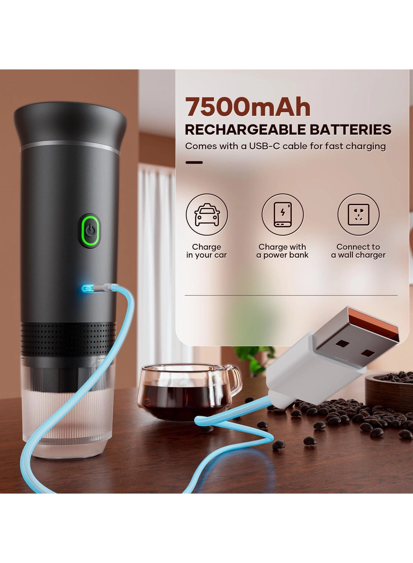 Portable coffee maker - 60 ml ground coffee and capsules
