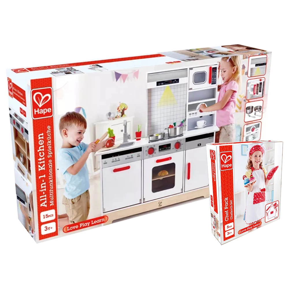 All in 1 Kitchen Playset - 15pcs + Little Chef Apron Set - 5pcs (BNDLE0091)