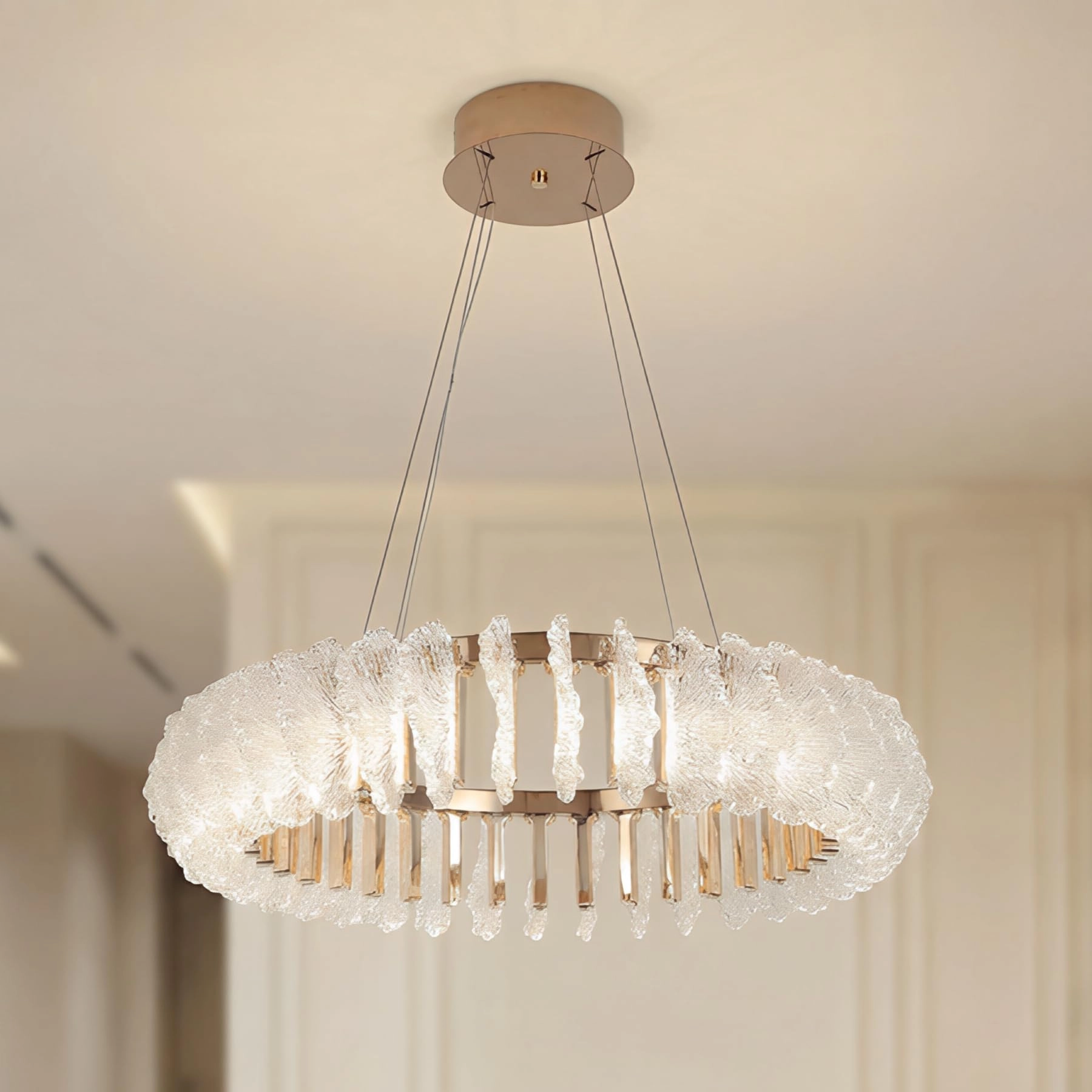 Single Ring White LED Chandelier - 3000K-6000K Dimmable