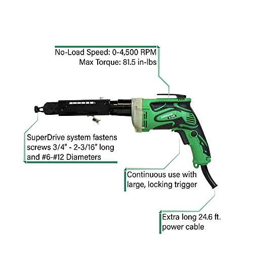 SuperDrive Collated Screwdriver - 24.6 Ft Power Cord 6.6 Amp Motor