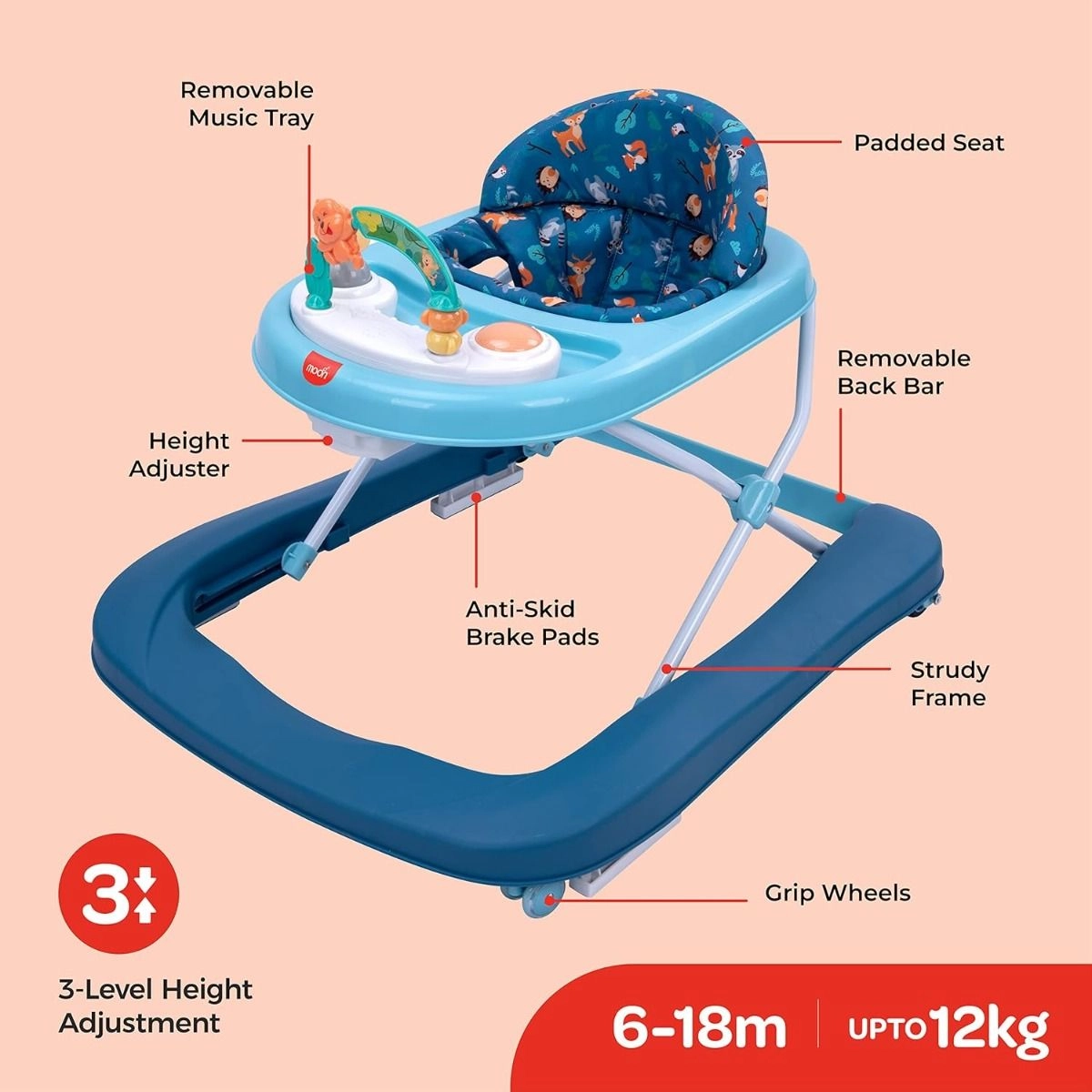 Stride Height Adjustable Walker - With Music