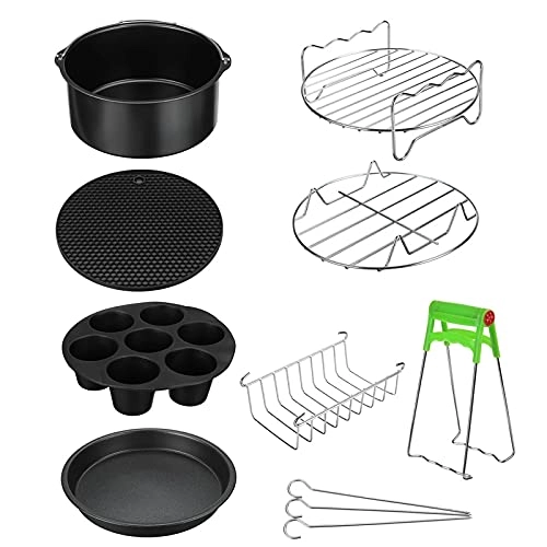 Toasted barrels + Pizza pan + Partition + Skewer Rack + Toasting/ Warming Rack + Muffin Cups + Large insulation pad + Lift plate clamp + Stick for skewers - Silicone Stainless Steel Carbon Steel 8 Pcs