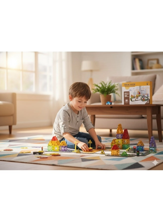 Magnetic Building Tiles Road Track Set - 94pcs