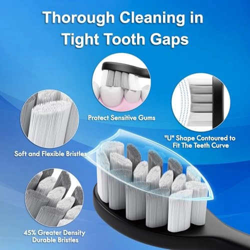 Portable Electric Soft Toothbrush - 90-Day battery life 10 Brush Heads 15 Modes