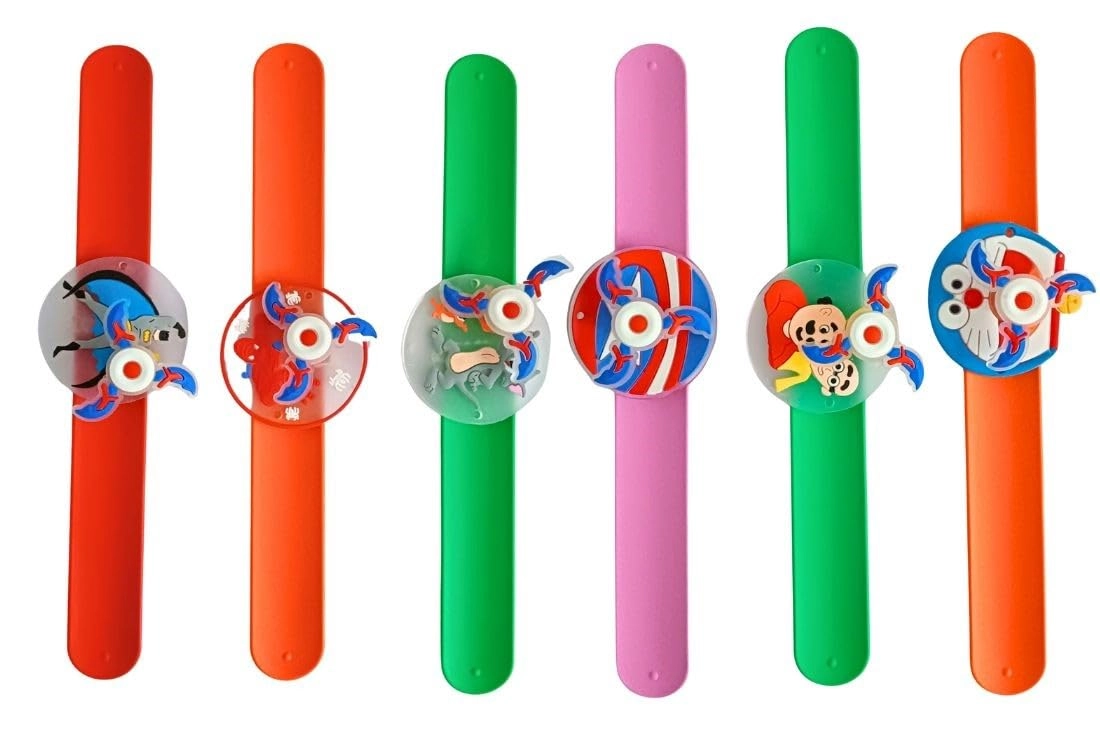 SHANTHI IMPEX, Shanthi impex #142/2 1st Floor ,Kasturiba nagar West Pipe Line, New TCI Express, Mysore road ,Bangalore-560026. PH:+91-8748809885 Cartoon Themed Fidget Rotating Slap Bracelets - 3+ years 6 pcs