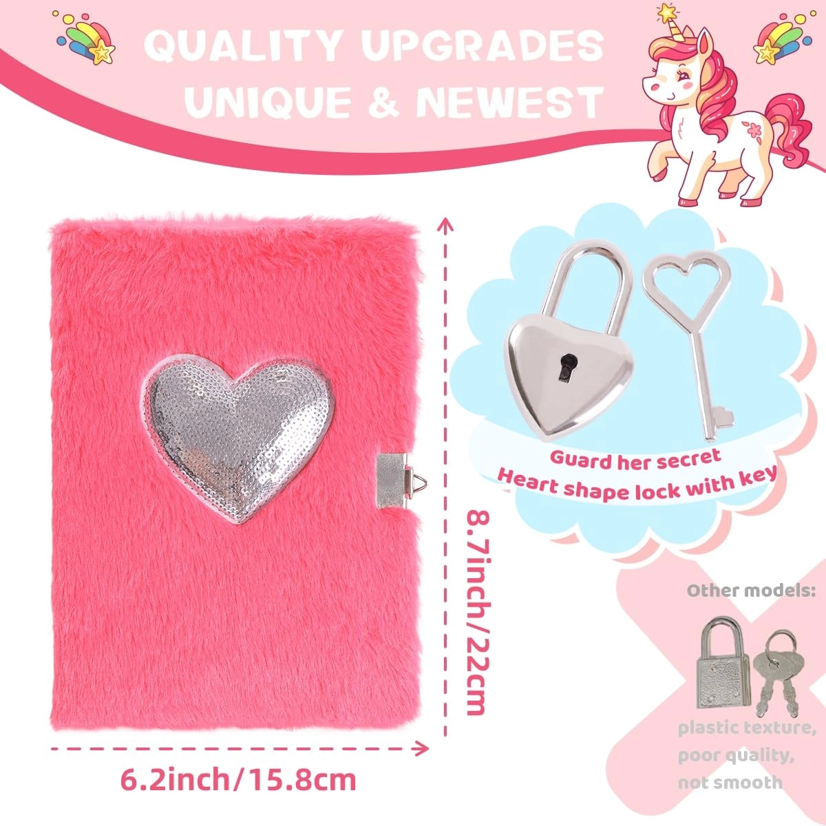 Heart Diary - Lock and Keys Plush 160 pages
