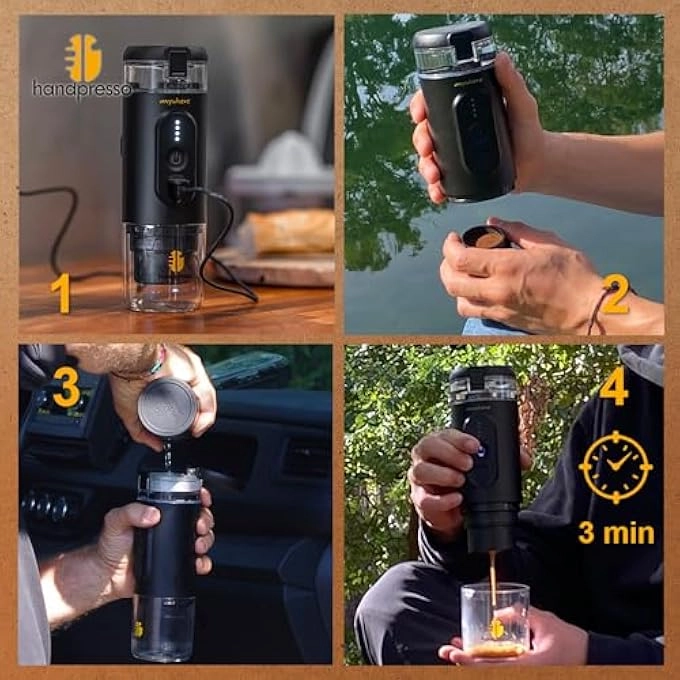 Portable Espresso Machine - 60 Milliliters Espresso Capsules or Ground Coffee