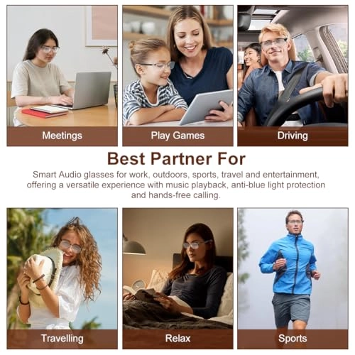 Bluetooth Audio Smart Glasses - Open Ear Magnetic Charging 110mAh