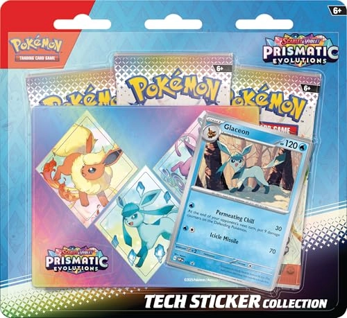 Scarlet & Violet-Prismatic Evolutions Tech Sticker Collection - Glaceon - 1 Foil Promo Card 3 Booster Packs