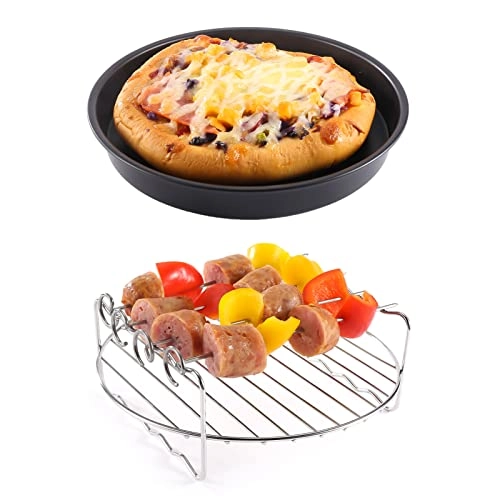 cake baking barrel + pizza pan + air fryer liners + silicone mat + cupcake pan + skewer rack + skewers + toast rack + metal holder + oil brush + plate gripper + silicone molds + silicone gloves - Stainless steel + silicone 12pcs/set