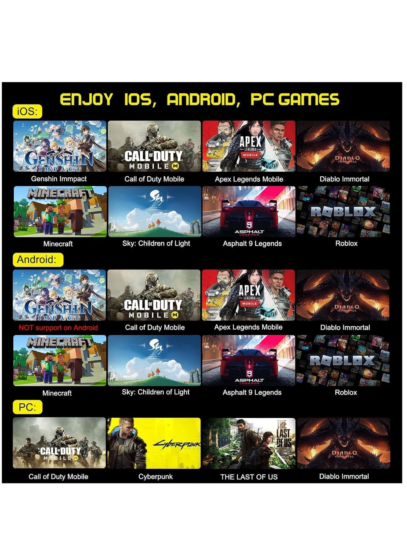 D8 Telescopic Mobile Phone Gamepad - Android iOS PS3 PS4 Switch PC