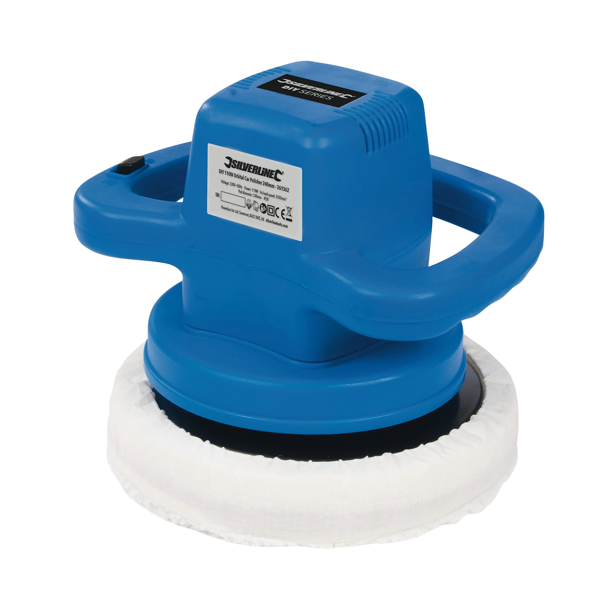 Silverline Orbital Car Polisher - 110W 240mm + Synthetic Textile Bonnet + Synthetic Wool Bonnet
