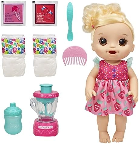 Baby Alive Magical Mixer Baby Doll - Blonde Hair Strawberry-themed outfit Ages 3+
