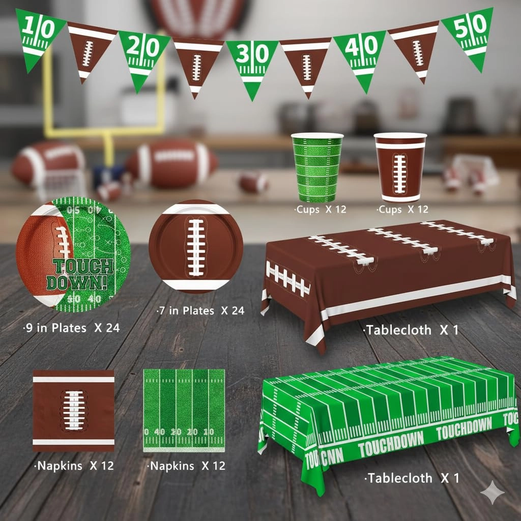 Football Party Supplies Kit - Serve 24 Birthday