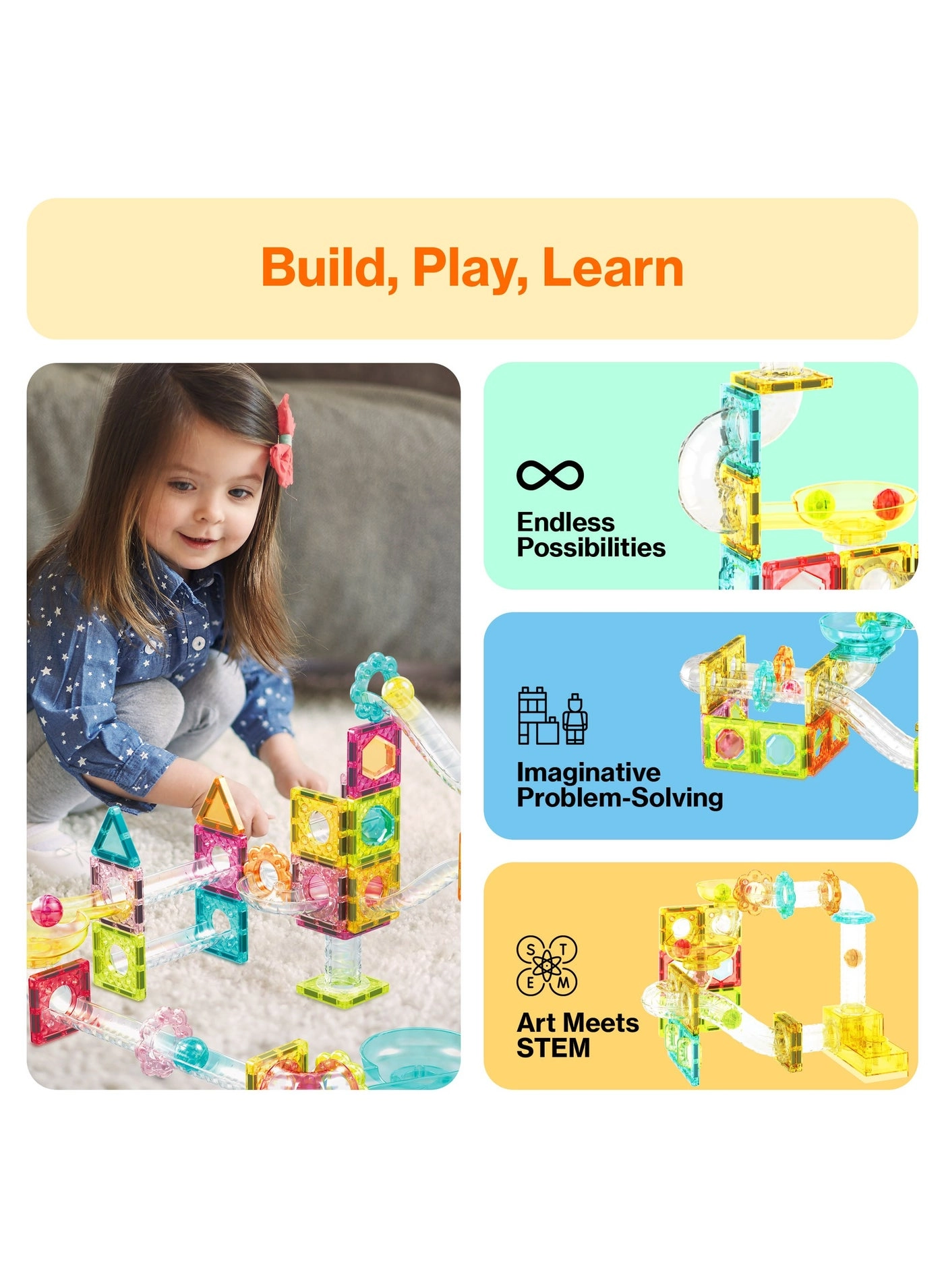 Magnetic Mini Diamond Marble Run Track - 60 pcs