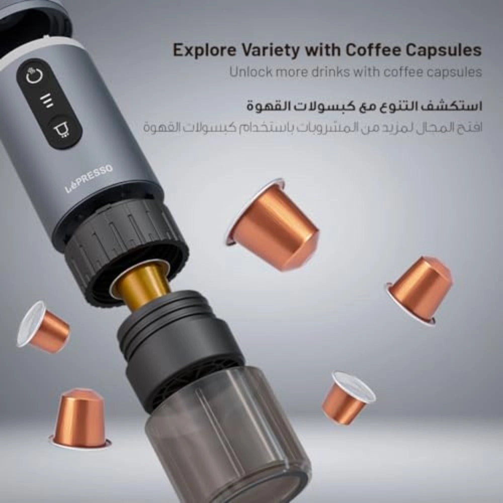 Portable Espresso Machine - 18 Bar Pressure Rechargeable Battery Capsule & Ground Coffee Compatible