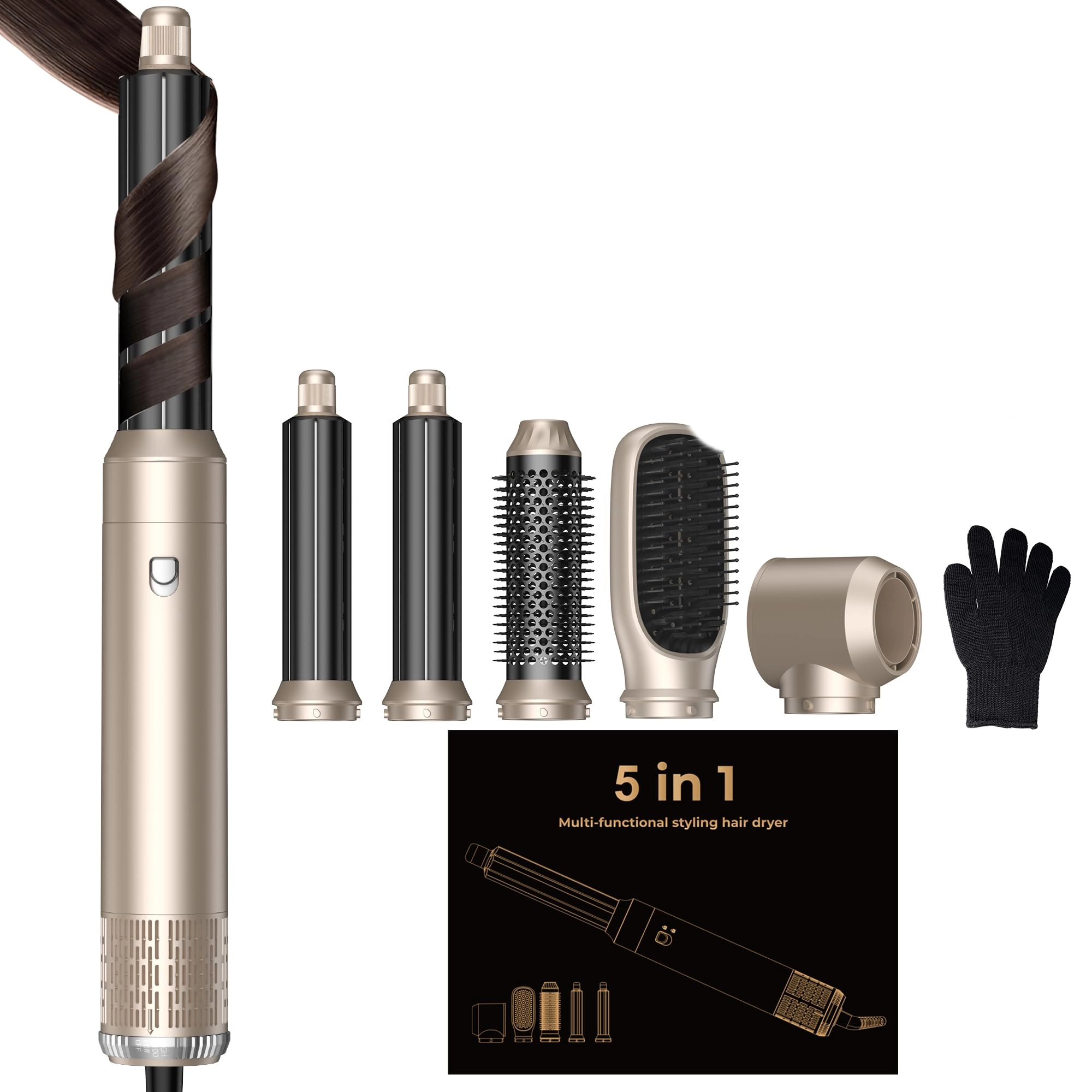 5 in 1 Hair Dryer Brush Set - Gold 700 watts