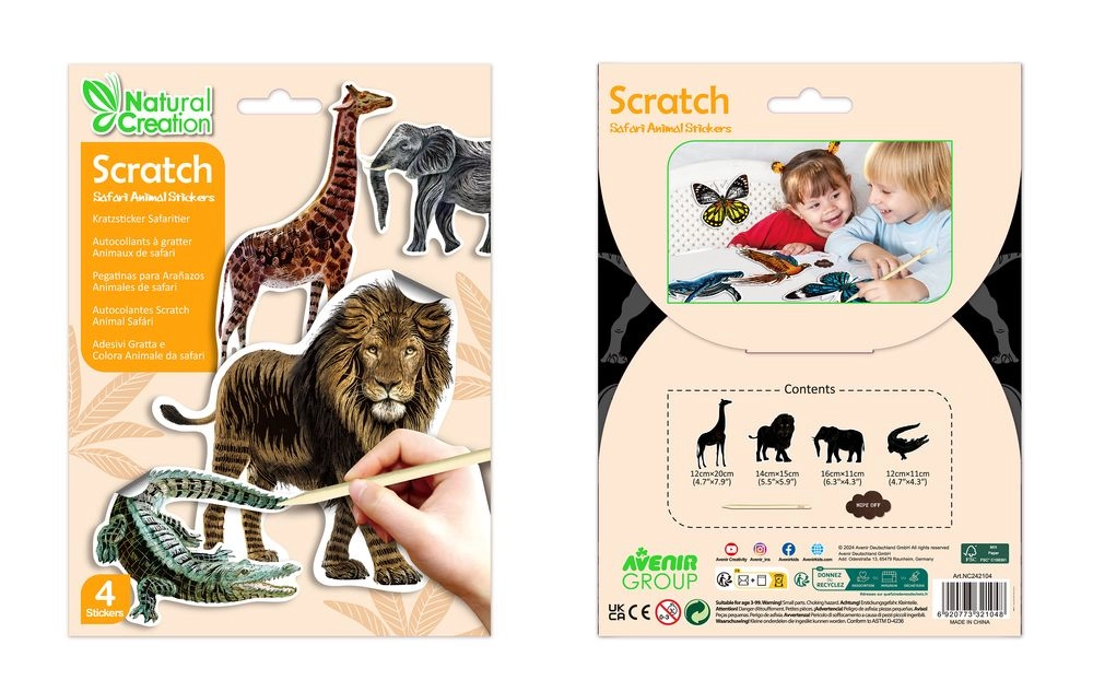 Safari Animals Activity Sticker Book Scratch Art 4 pcs