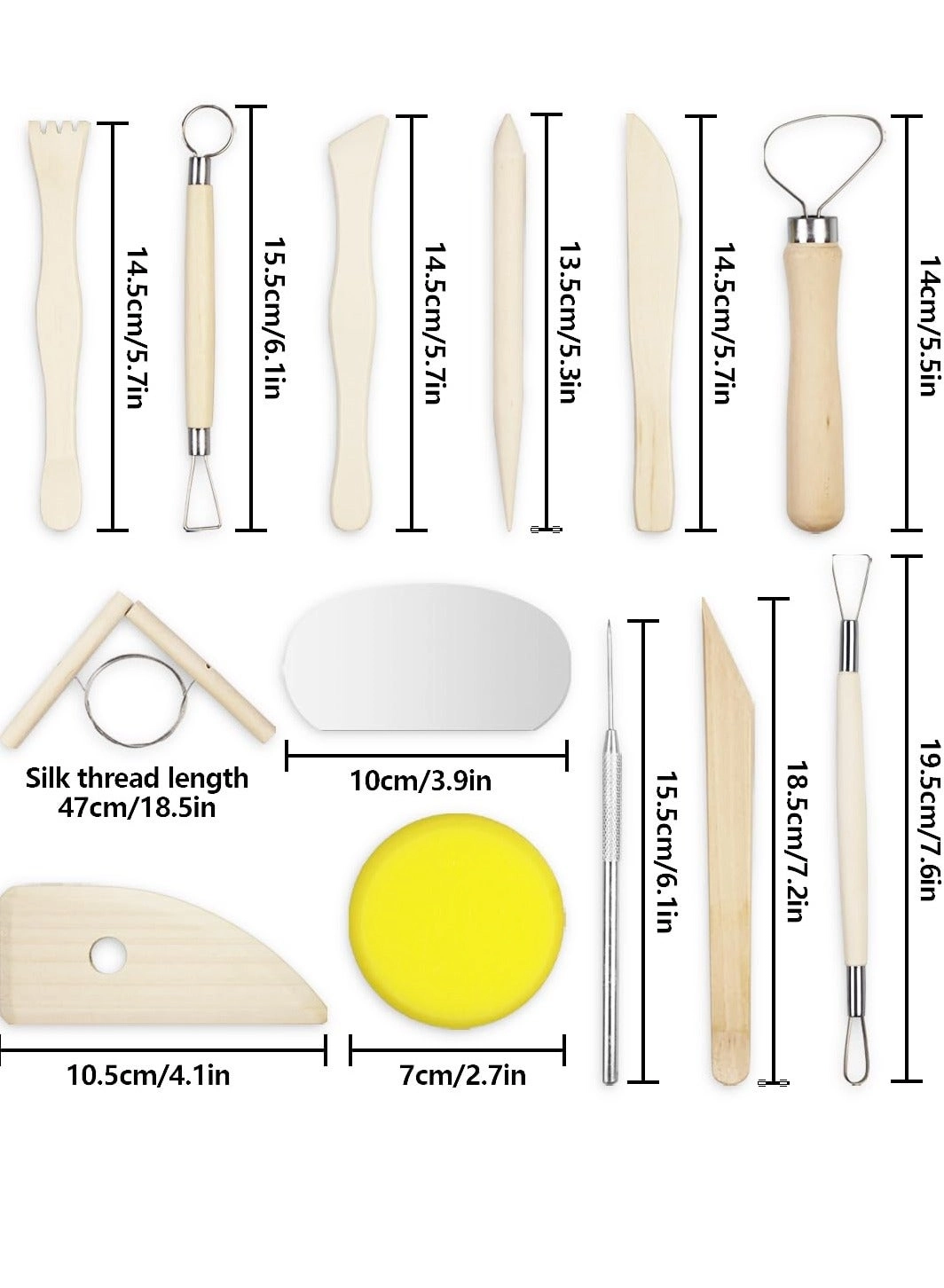 Pottery Clay Tools - Wooden handles 13 Pcs