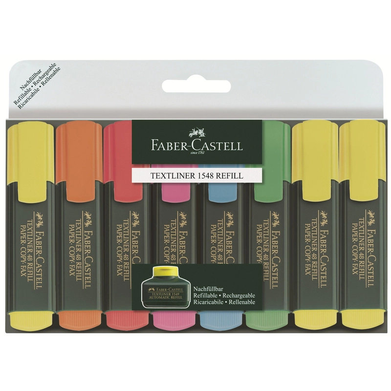 Faber-Castell TextLiner 1548 - Flo Blue;Flo Green;Flo Pink;Flo Yellow Chisel Tip