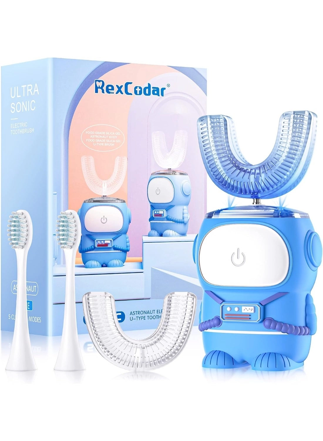 Ultrasonic Kid's U-Shaped Electric Toothbrush - IPX7 Waterproof Five Cleaning Modes 60S Smart Reminder