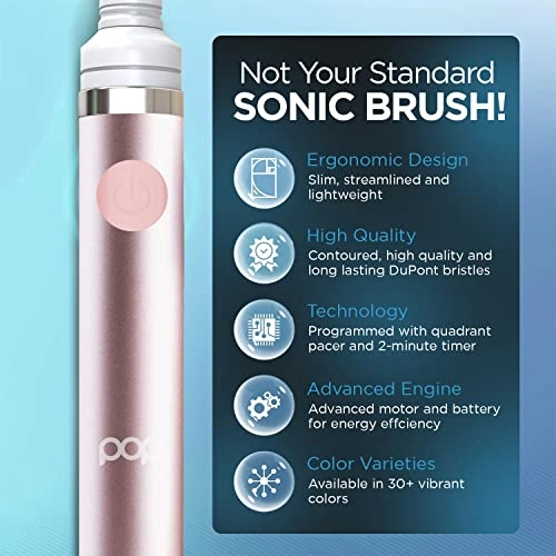 Electric Toothbrush - Metallic Rose Battery Powered 2 Speeds 15000-30000 strokes per minute