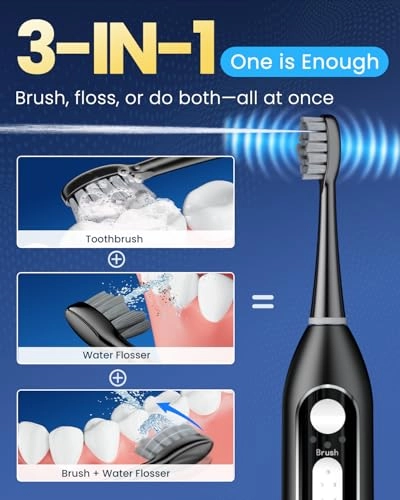 Electric Toothbrush with Water Flosser Combo - 3 Modes 5 Speeds Black