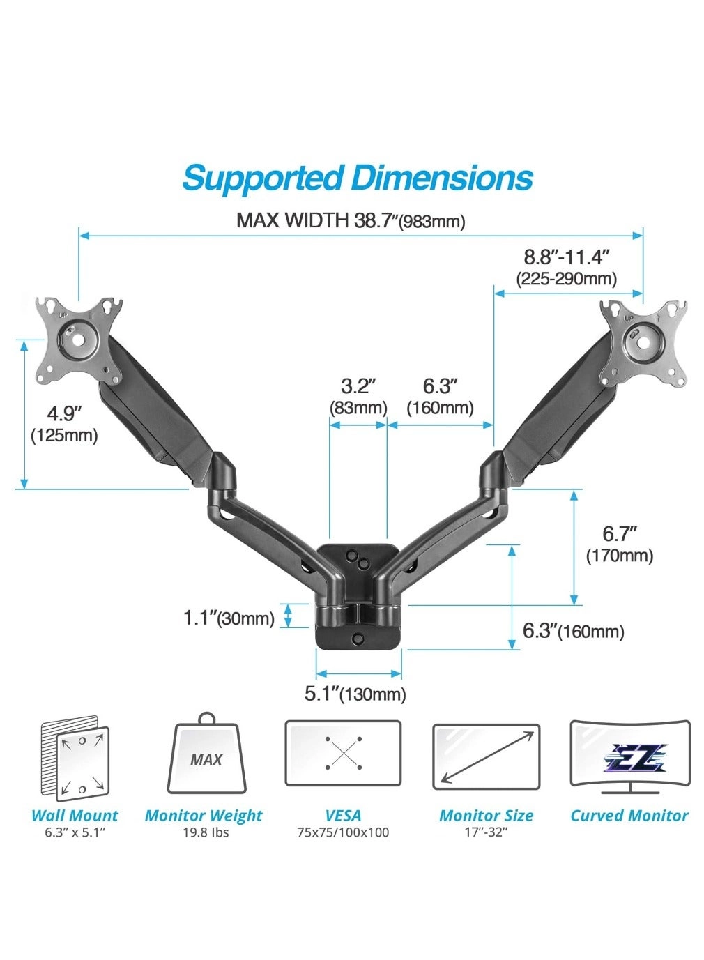 Dual Monitor Wall Mount - 2 17-32 inch 75x75/100x100mm
