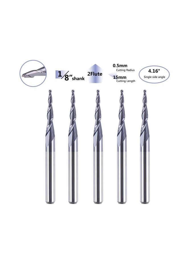 Tapered Ball Nose End Mill - 1.0MM 5PCS 4MM