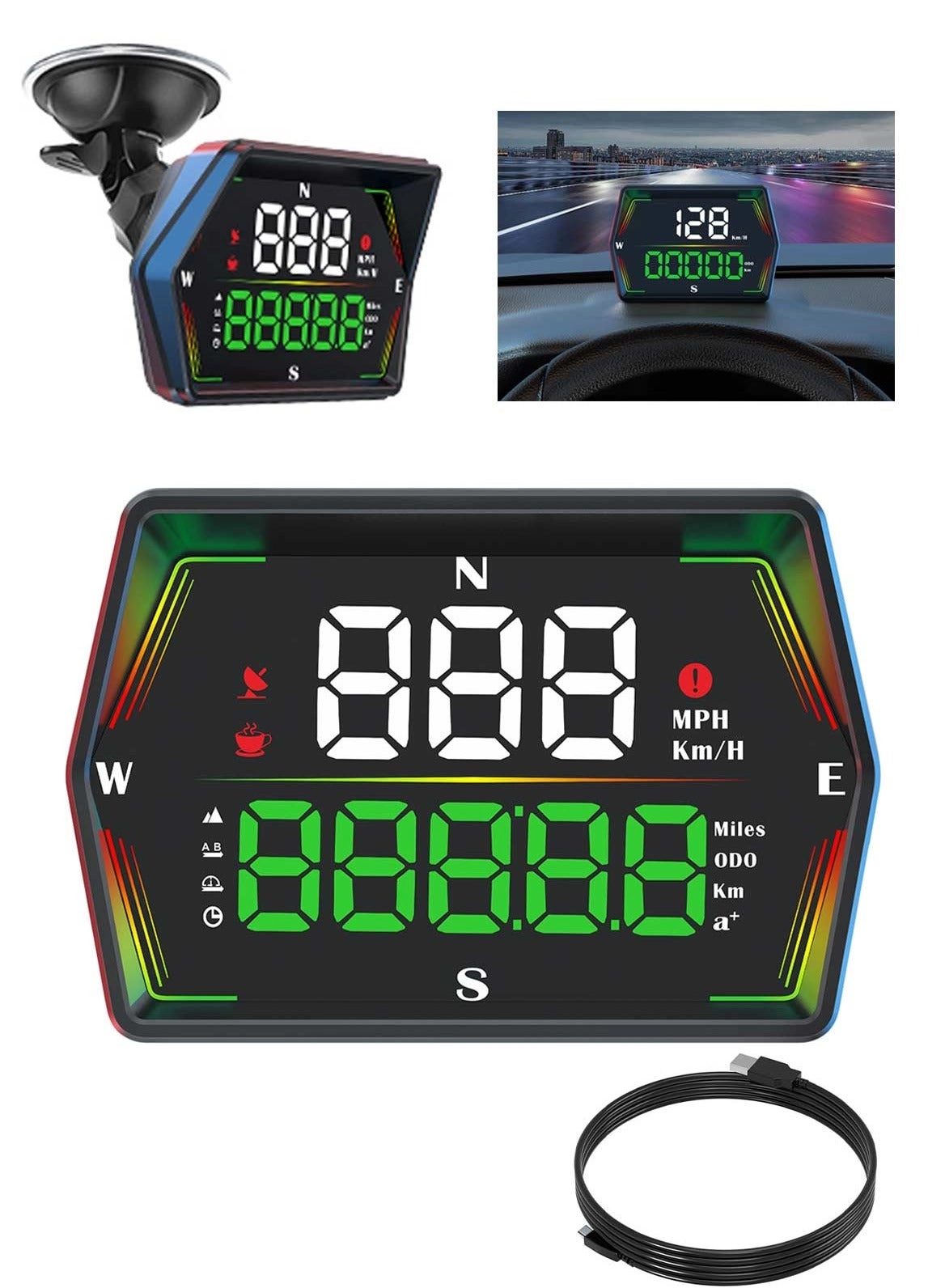 Digital Heads Up Display - GPS 6 modes USB Plug and Play