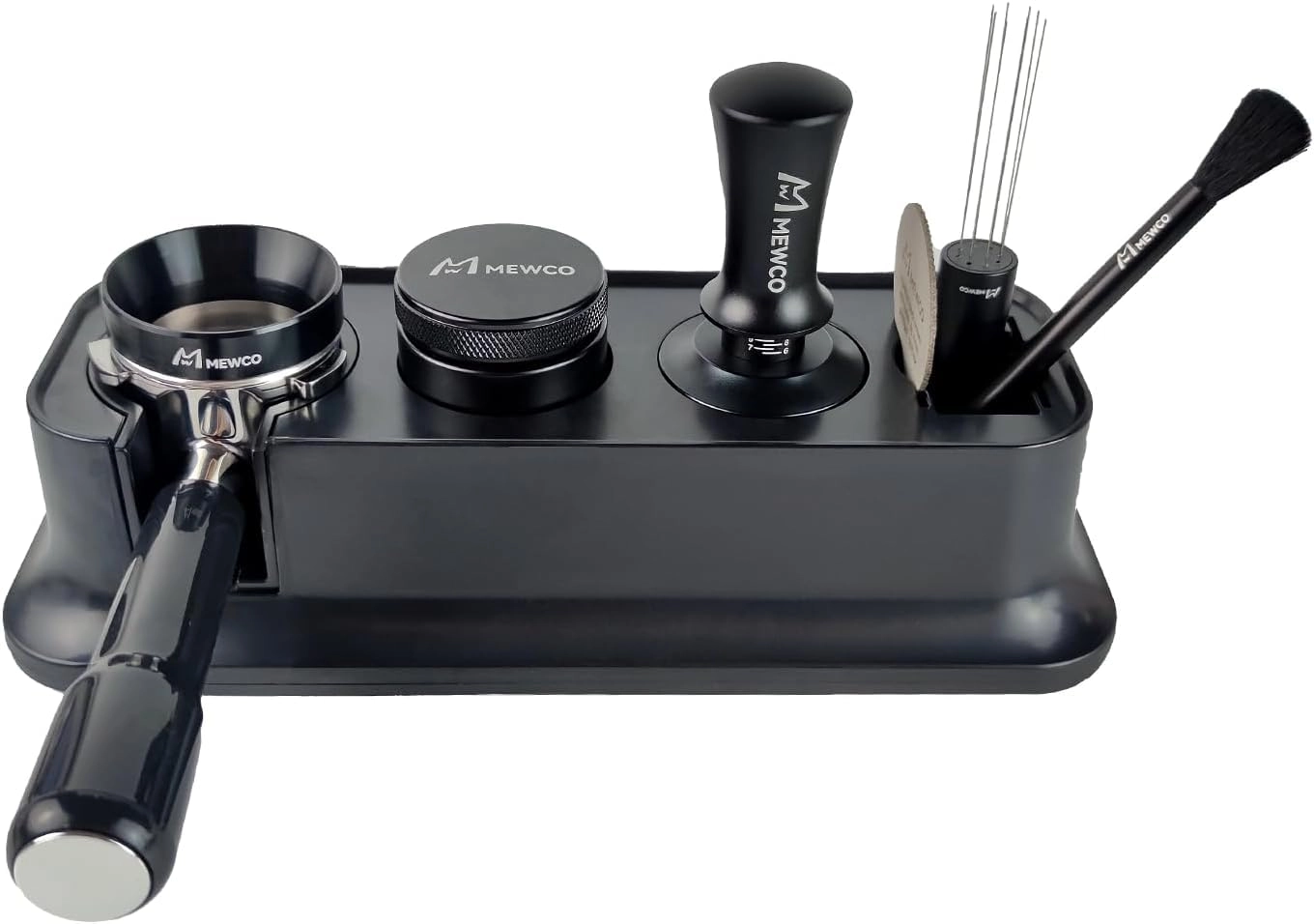 Tamper Station + Coffee Distributor + Tamper + WDT Stirrer + Tamping Brush + Dosing Funnel + Puck Screen